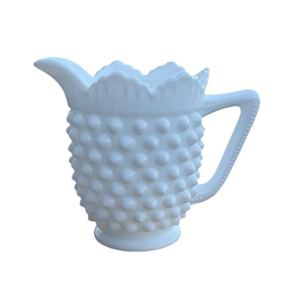 Vtg Fenton Hobnail Milk Glass Creamer Scalloped Pitcher Retro Christmas Decor 4" - Picture 4 of 9